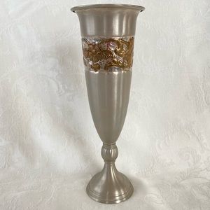Vintage  2-Tone Metal Embossed Floral Table Vase
